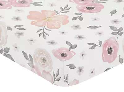Sweet Jojo Designs Watercolor Floral Fitted Crib Sheet in Pink/Grey | buybuy BABY | buybuy BABY