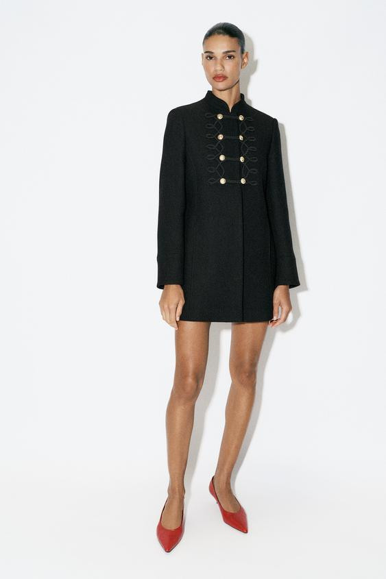 Zara - Wool Coat With Frog Fastening - Black - M - Woman | Zara US