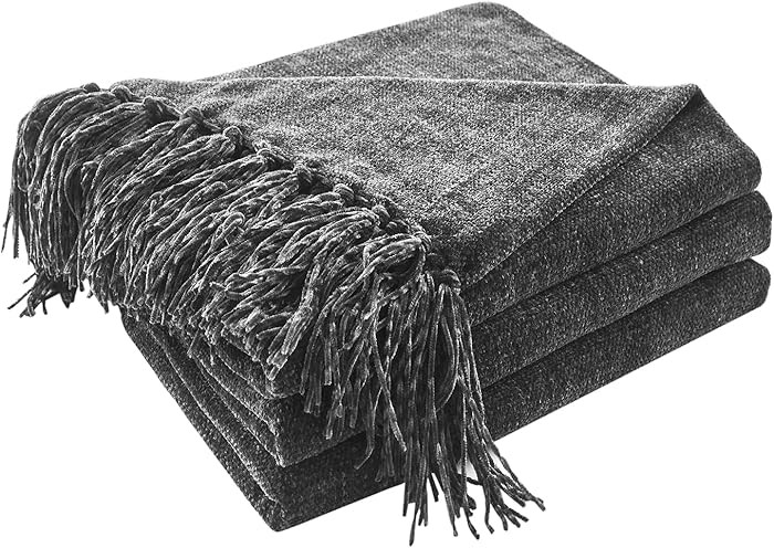 CozeCube Chenille Throw Blanket for Couch, Cozy Plush Fuzzy Decorative Charcoal Grey Blanket with... | Amazon (US)