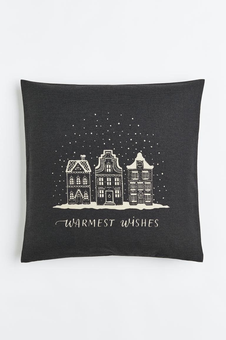 Print-motif Cushion Cover - Dark gray/Warmest Wishes - Home All | H&M US | H&M (US + CA)