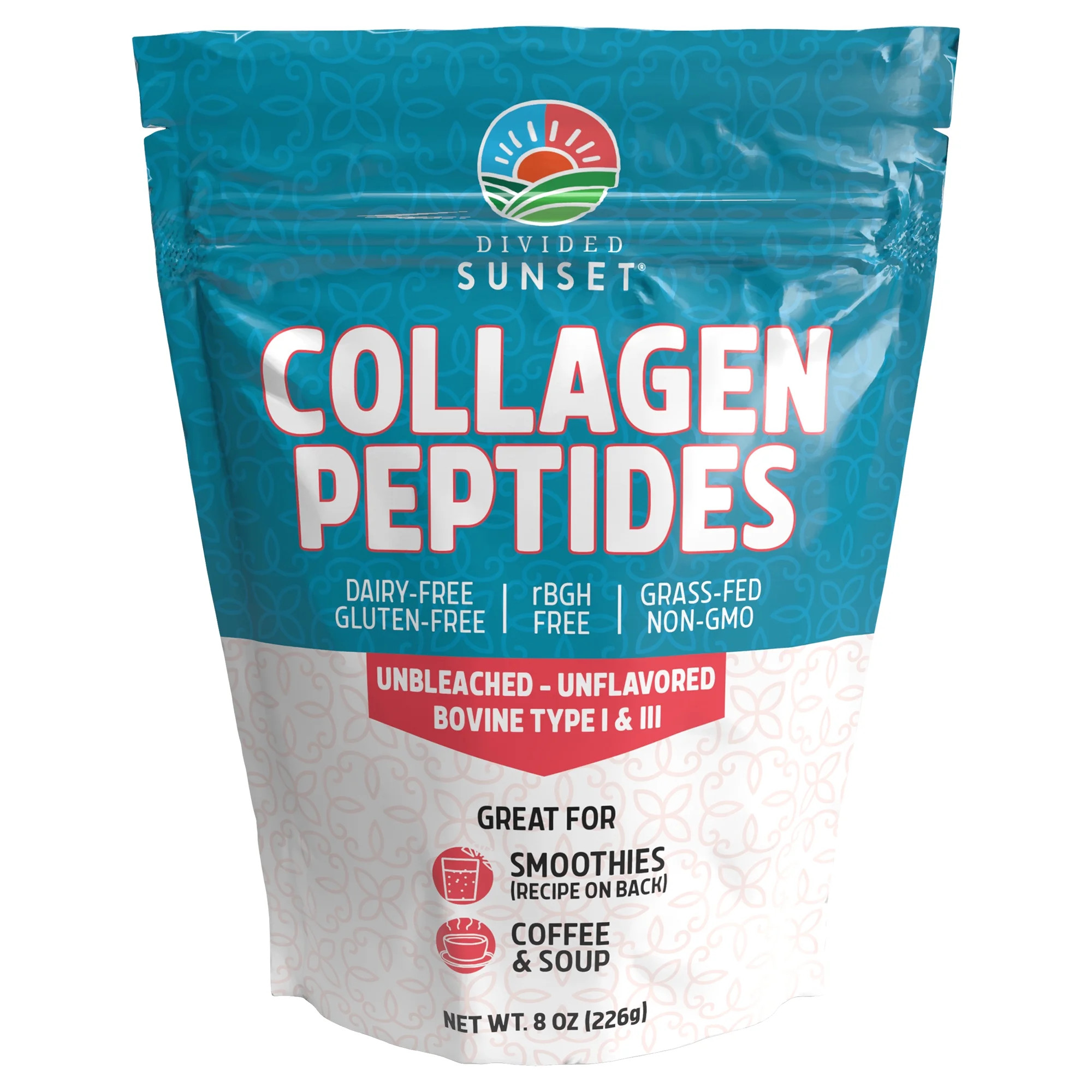 Divided Sunset Collagen Peptides Powder Mix, Unflavored - Unbleached, 8 oz | Walmart (US)
