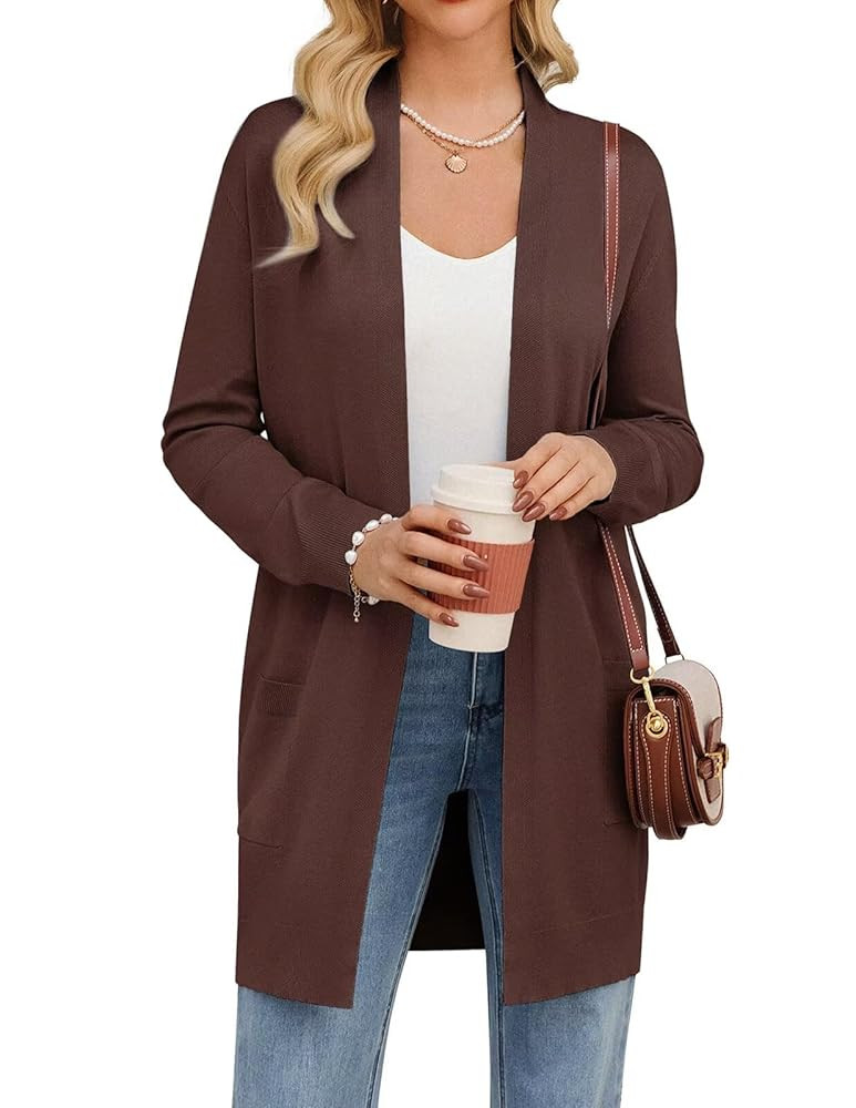 GRACE KARIN Women's Long Cardigan Sweater Open Front Classic Knitted Lightweight Sweater with Poc... | Amazon (US)