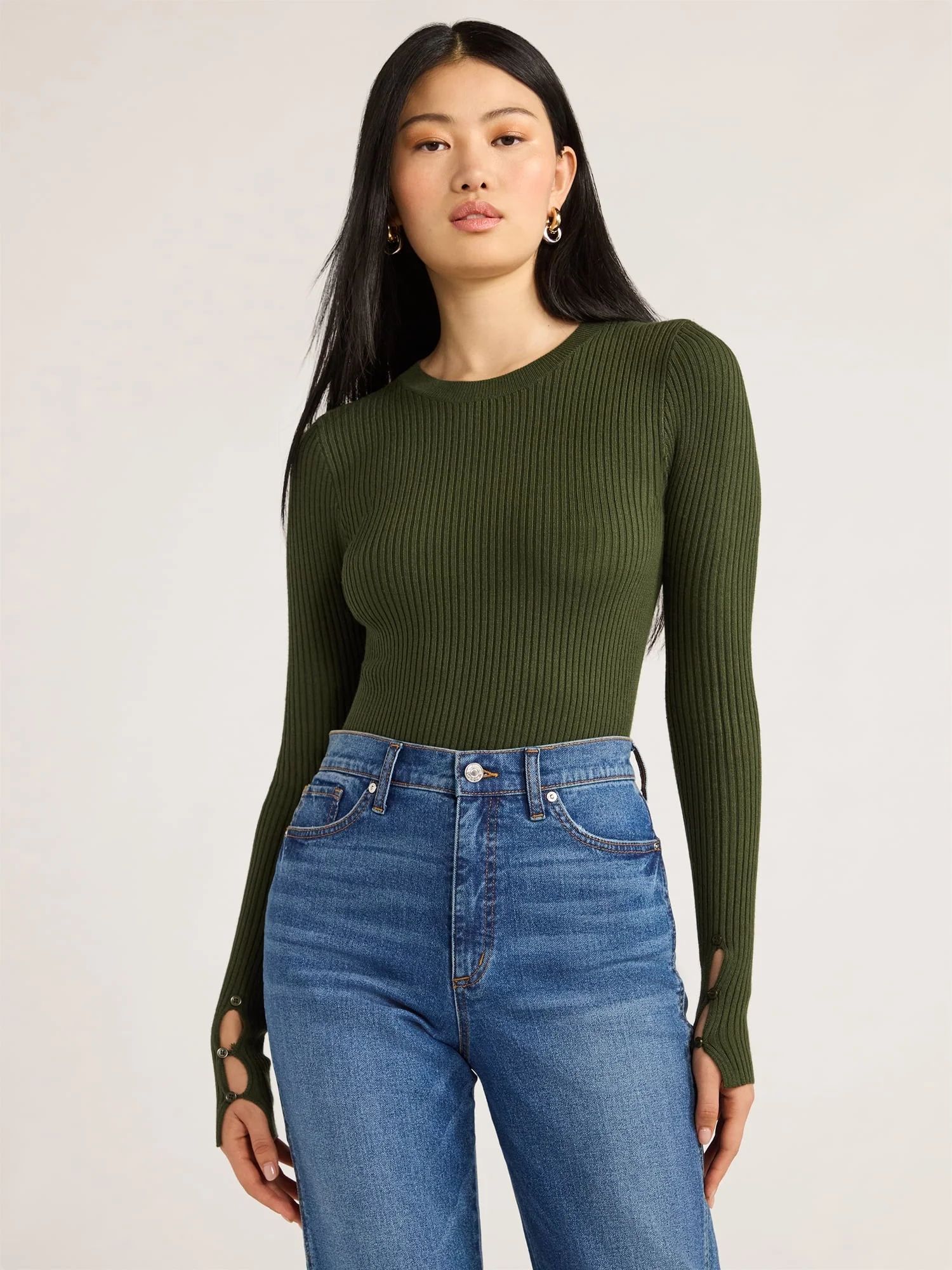 Scoop Women's Ribbed Knit Sweater Bodysuit with Long Sleeves, Sizes XS-XXL - Walmart.com | Walmart (US)