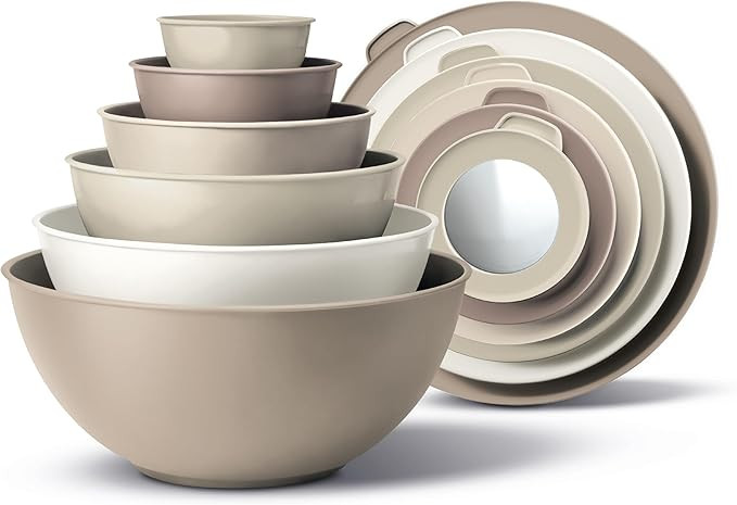 COOK WITH COLOR Mixing Bowls with TPR Lids - 12 Piece Plastic Nesting Bowls Set includes 6 Prep B... | Amazon (US)