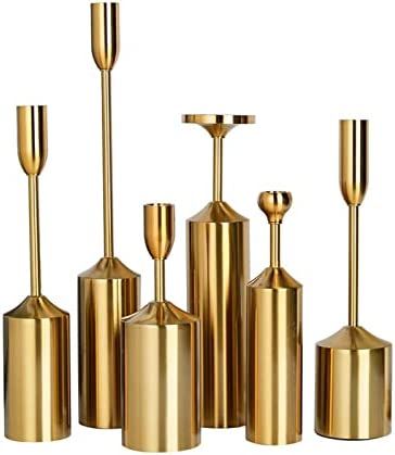 VINCIGANT Brass Candlestick Holders for Pillar Candles,Gold Metal Candle Holders Gifts Set of 6 f... | Amazon (US)