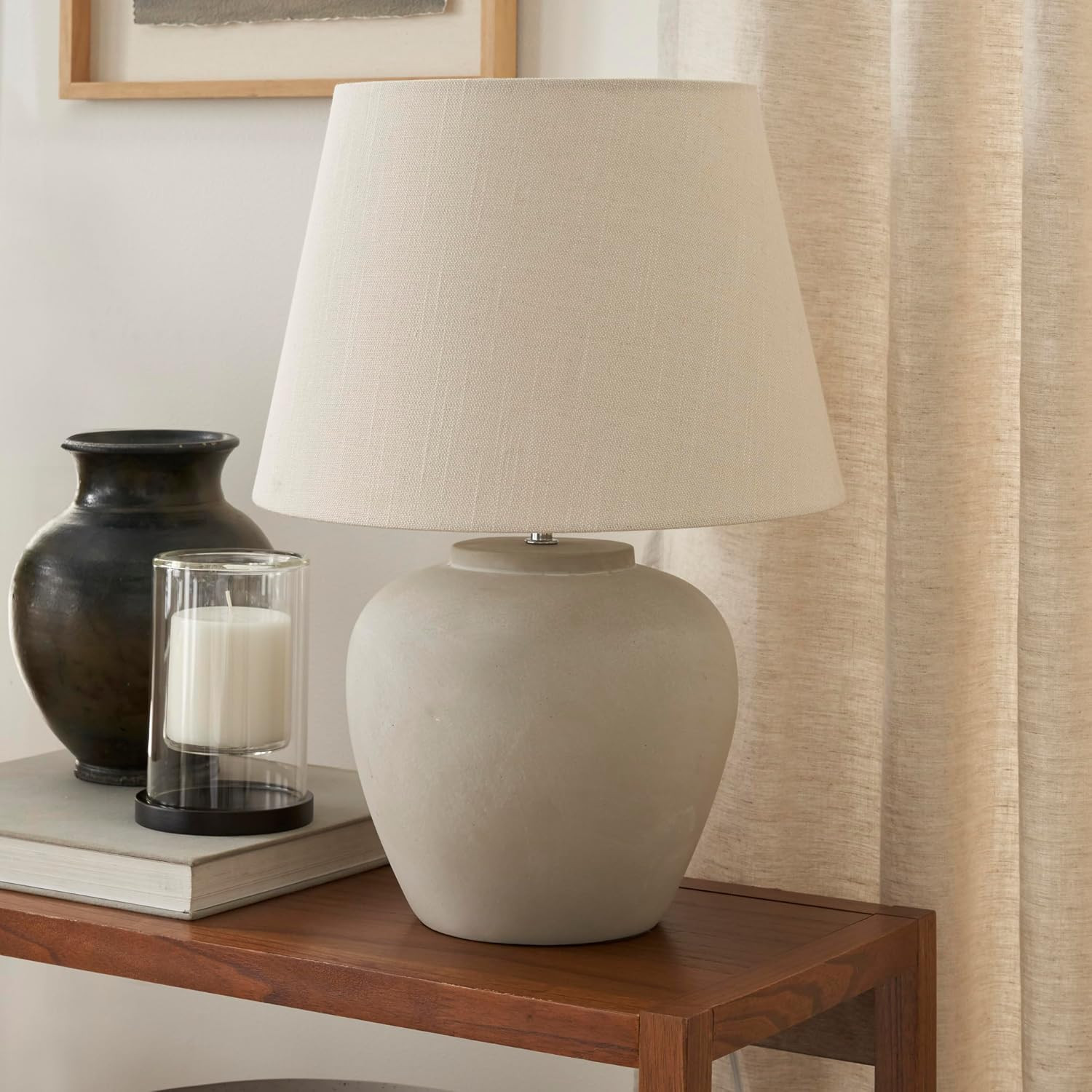Nourison 20" Light Grey Concrete Cement Pot Table Lamp for Bedroom, Living Room, Console, End Table | Amazon (US)