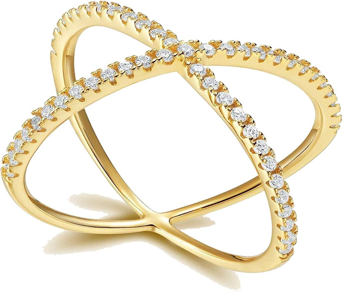 SOMEN TUNGSTEN 925 Sterling Silver Criss Cross Rings CZ Eternity Engagement Wedding Band Size 3-13 | Amazon (US)