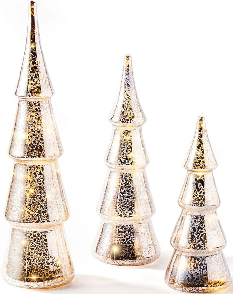 LampLust Decoración para árbol de Navidad de cristal de mercurio, juego de 3 árboles surtidos ... | Amazon (US)