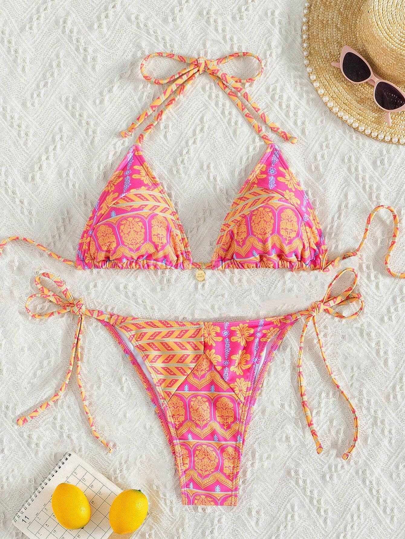 Random Printed Side Knot Bikini Swimsuit Set | SHEIN