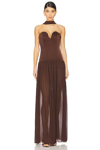 LPA Ada Corset Maxi Dress in Dark Brown from Revolve.com | Revolve Clothing (Global)