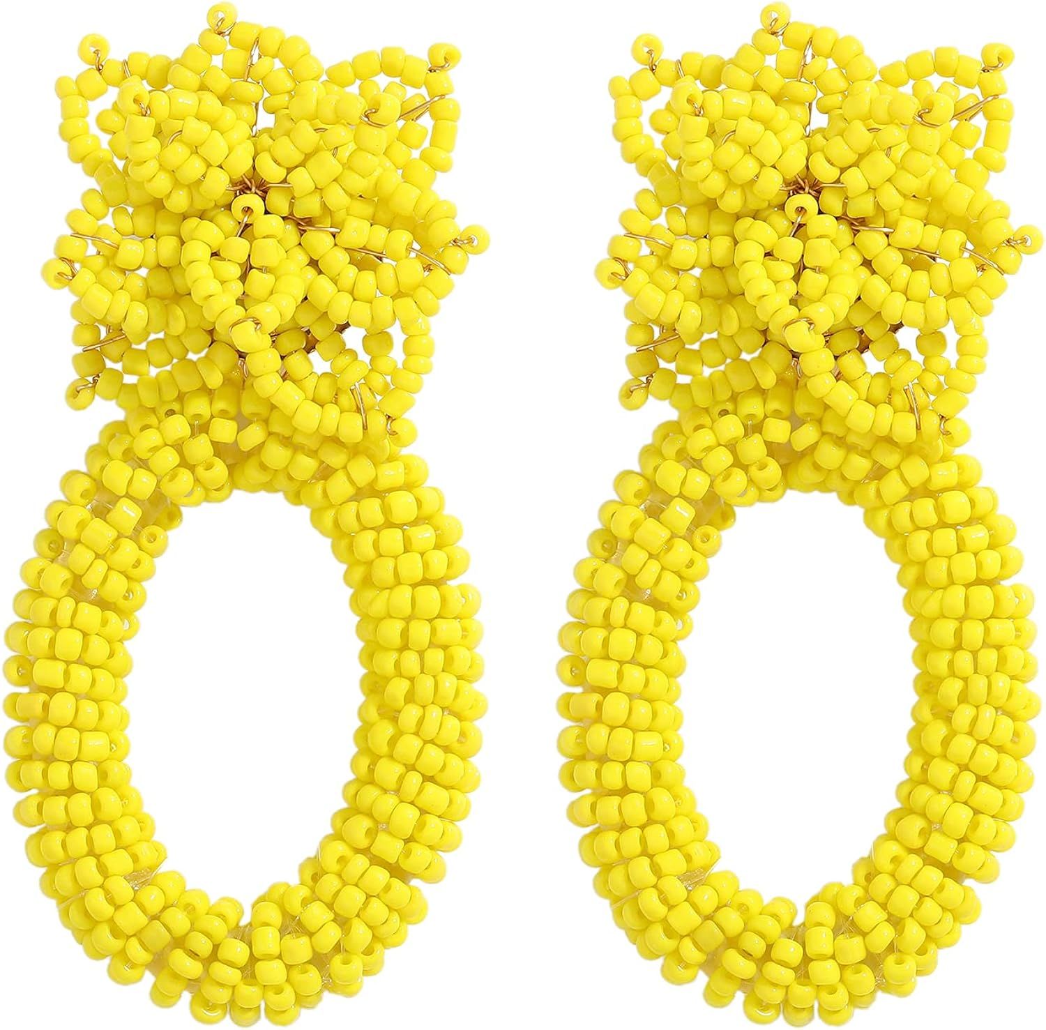 LITRENDY Beaded Earrings Handmade Multicolored Seed Bead Summer Bohemian Tassel Dangle Earrings C... | Amazon (US)
