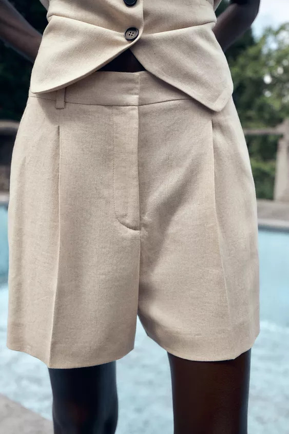 HIGH-WAIST LINEN BLEND BERMUDA SHORTS | Zara UK