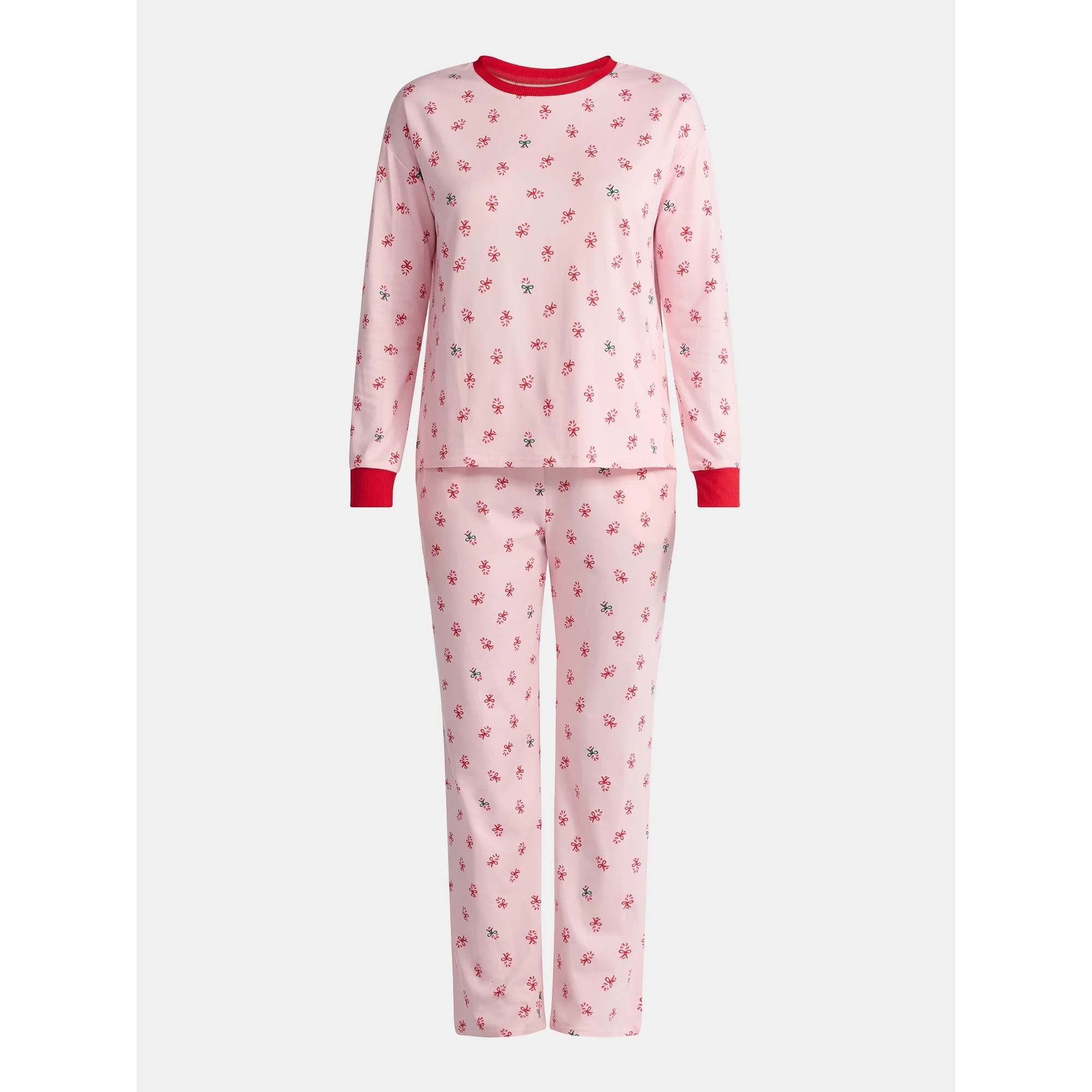 Jaclyn Women's Holiday Long Sleeve Sleep Top and Open Leg Pants Pajama Set, 2-Piece, Sizes S-XL | Walmart (US)