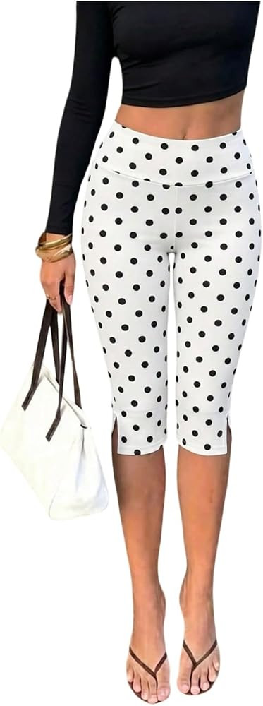 Verdusa Women's Slit Capri Pants High Rise Yoga Leggings Summer Stretchy Pants | Amazon (US)