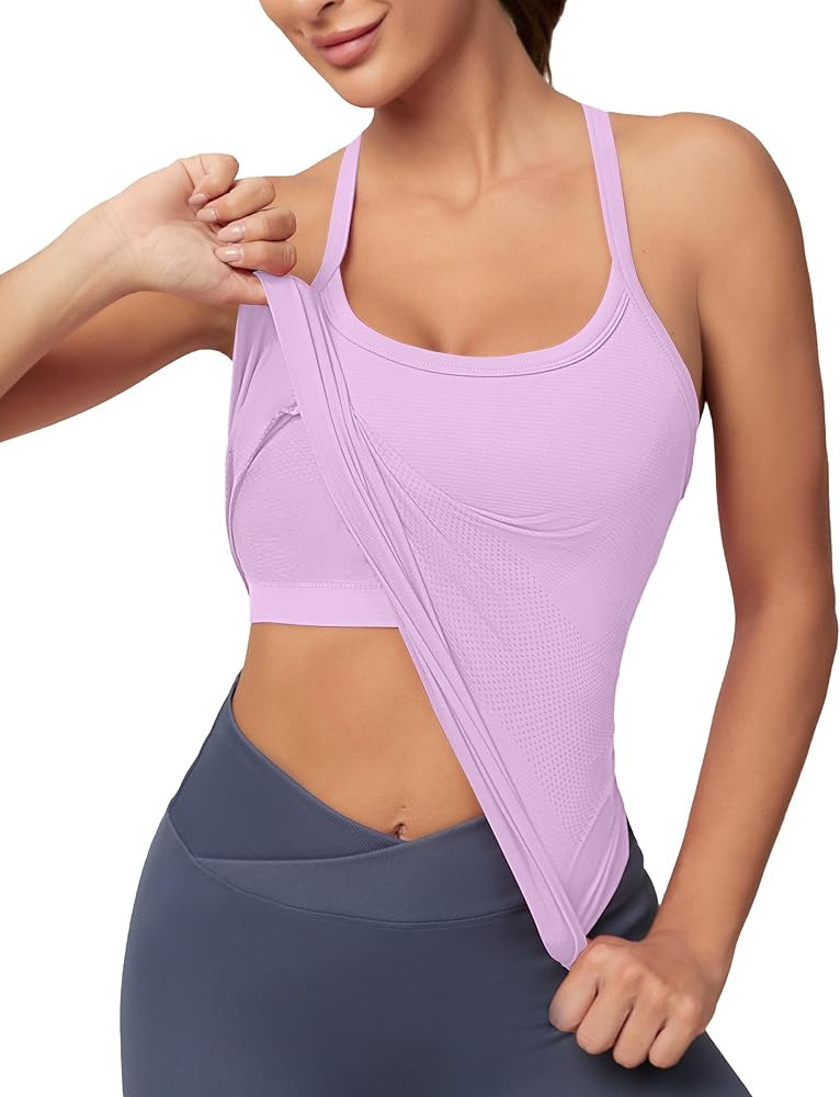 MathCat Workout Tank Tops for Women with Built in Bra, Sleeveless Gym Tops Seamless Racerback Ath... | Amazon (US)