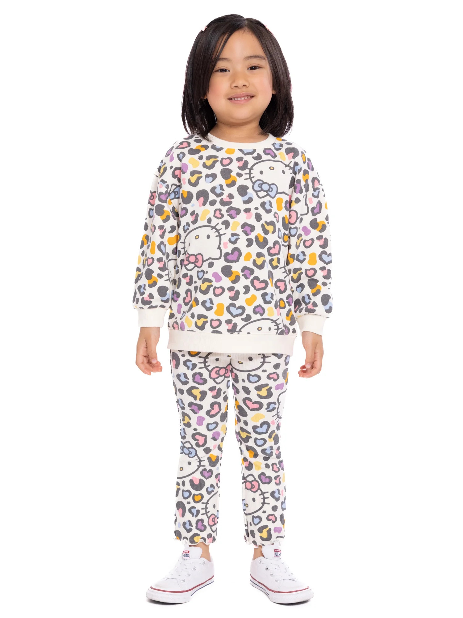 Hello Kitty Toddler Girls Long Sleeve Allover Print Sweatshirt and Matching Flare Leggings Set, 2... | Walmart (US)