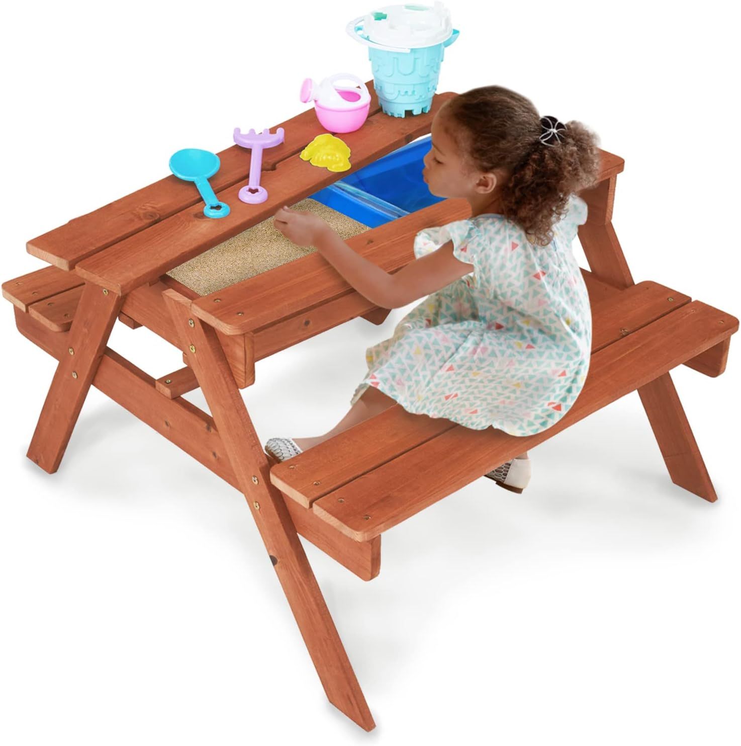 Teamson Kids Wooden Outdoor Multipurpose A-Frame Picnic Table with Benches and Accessories Plus 2... | Amazon (US)