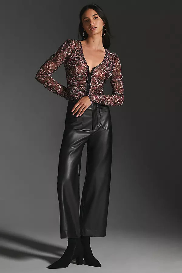 The Colette Cropped Wide-Leg Faux Leather Pants By Maeve in Black Size SZ 31 TALL | Anthropologie (US)