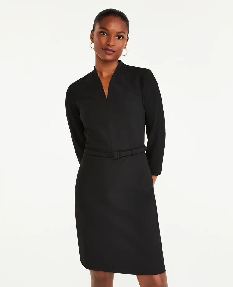 The Belted V-Neck Dress in Bi-Stretch | Ann Taylor (US)
