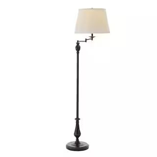 Hampton Bay 59 in. Oil-Rubbed Bronze Swing-Arm Floor Lamp with Cream Fabric Drum Shade-F319001A R... | The Home Depot