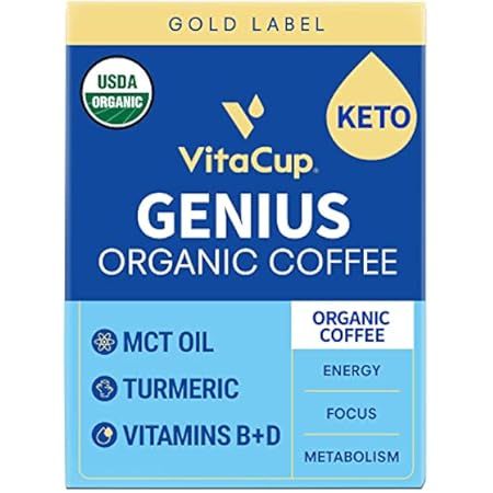 VitaCup Genius Keto Coffee Pods, Increase Energy & Focus with MCT Oil, Turmeric, B Vitamins, D3, Med | Amazon (US)