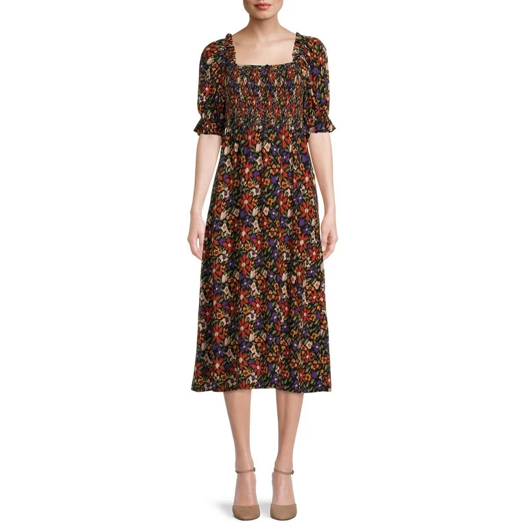 Beachlunchlounge Cataleya Smocked Midi Dress with Back Tie, Womens - Walmart.com | Walmart (US)