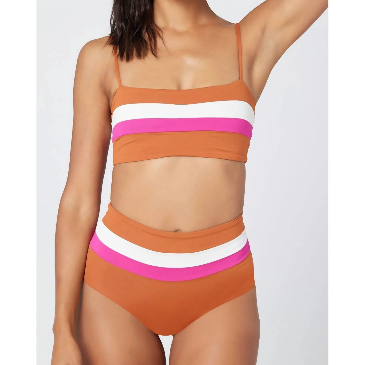 Rebel Stripe Bikini Top In Amber/bougainvillea/cream | Shop Simon