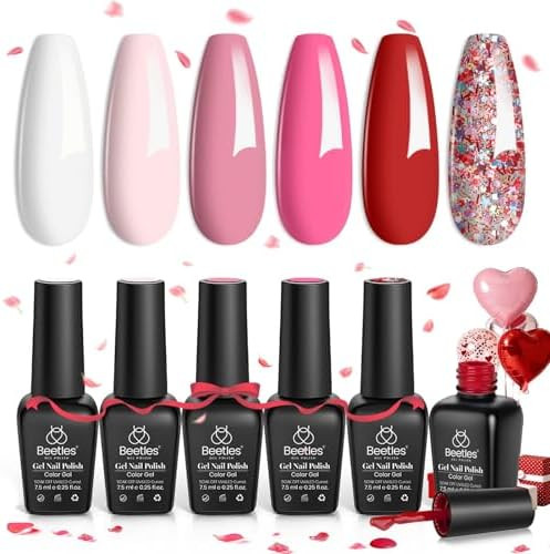 Beetles Valentines Gel Nail Polish Set - 6 Colors Pink Gel Polish Nail Kit Red Nude Pink White Gl... | Amazon (US)