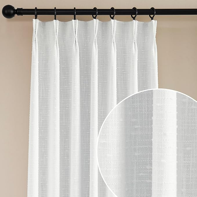 Pinch Pleat White Natural Linen Curtain 84 Inches Length for Bedroom,Back Tab Semi Sheer Window T... | Amazon (US)