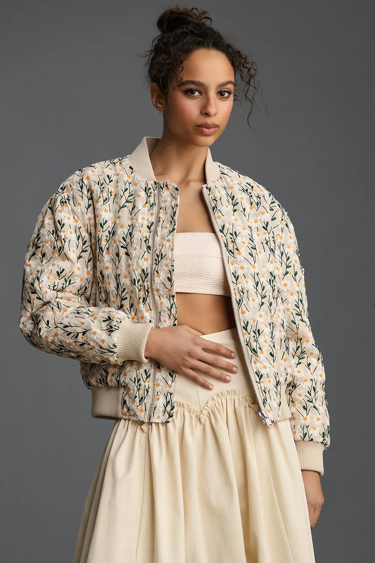 Avec Les Filles Embroidered Daisy Bomber Jacket | Anthropologie (US)