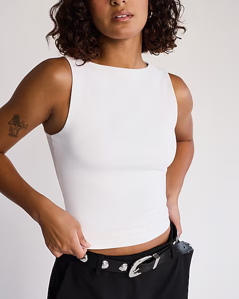 Body Contour Stretch Cotton Boat Neck Tank | Express