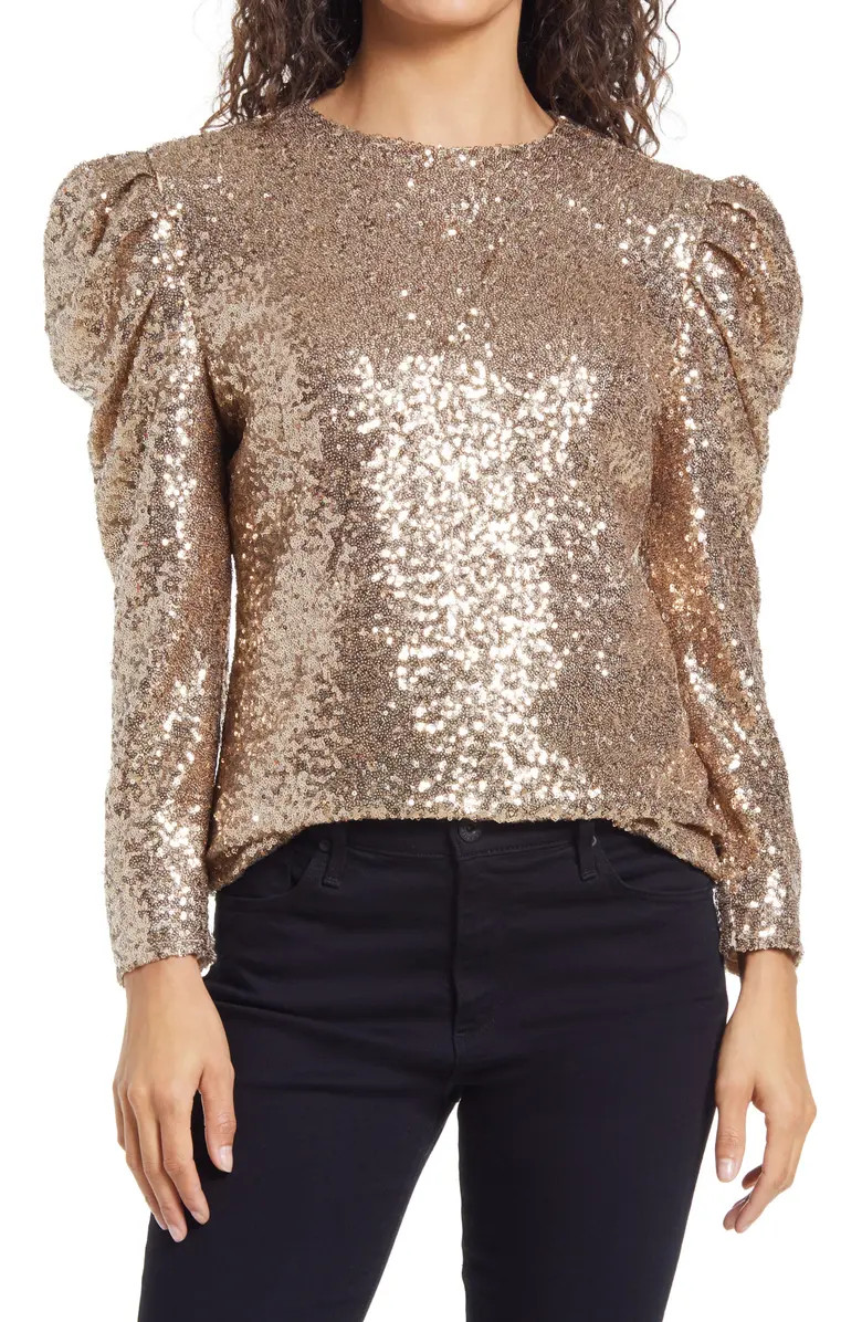 Rachel Parcel Sequin Puff Shoulder Top | Nordstrom