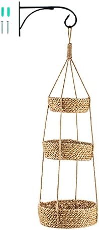 Hanobe Hanging Fruit Basket - 3 Tier Wicker Baskets with Wall Hanging Basket Bracket Woven Hangin... | Amazon (US)