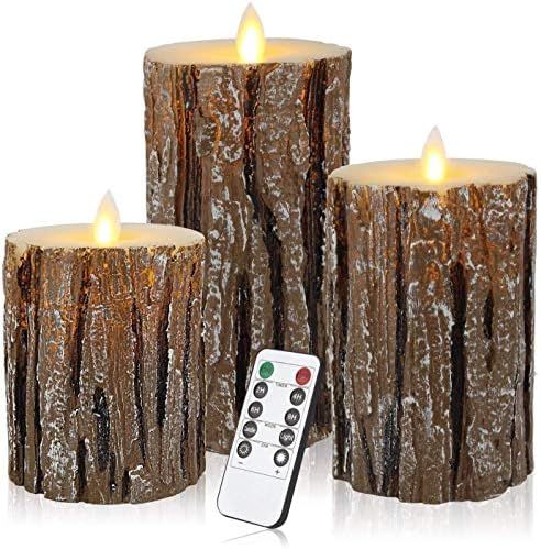 Amazon.com: Aku Tonpa Pine Bark Effect Flameless Candles Battery Operated Pillar Real Wax Flicker... | Amazon (US)