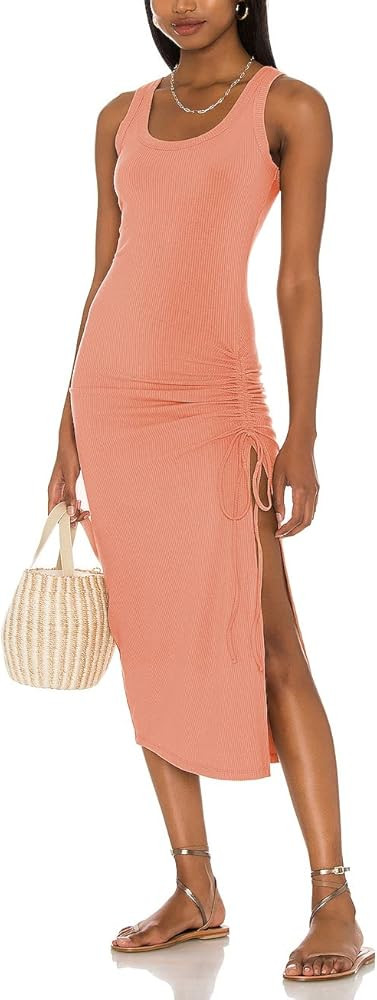 ALENDA DANMOS Womens Casual Sleeveless Bodycon Tank Dress Sexy Side Slit Drawstring Ruched Maxi Sund | Amazon (US)