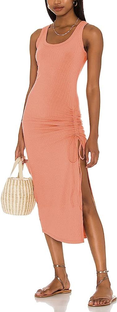 ALENDA DANMOS Womens Casual Sleeveless Bodycon Tank Dress Sexy Side Slit Drawstring Ruched Maxi Sund | Amazon (US)