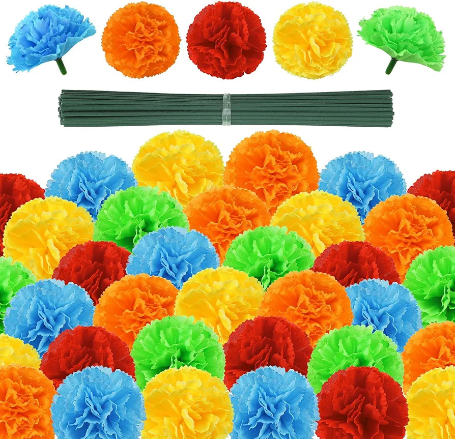 JMUQ 40Pcs Artificial Marigold Flowers, 2inch Silk Marigolds with Stems, Colorful Artificial Flow... | Amazon (US)