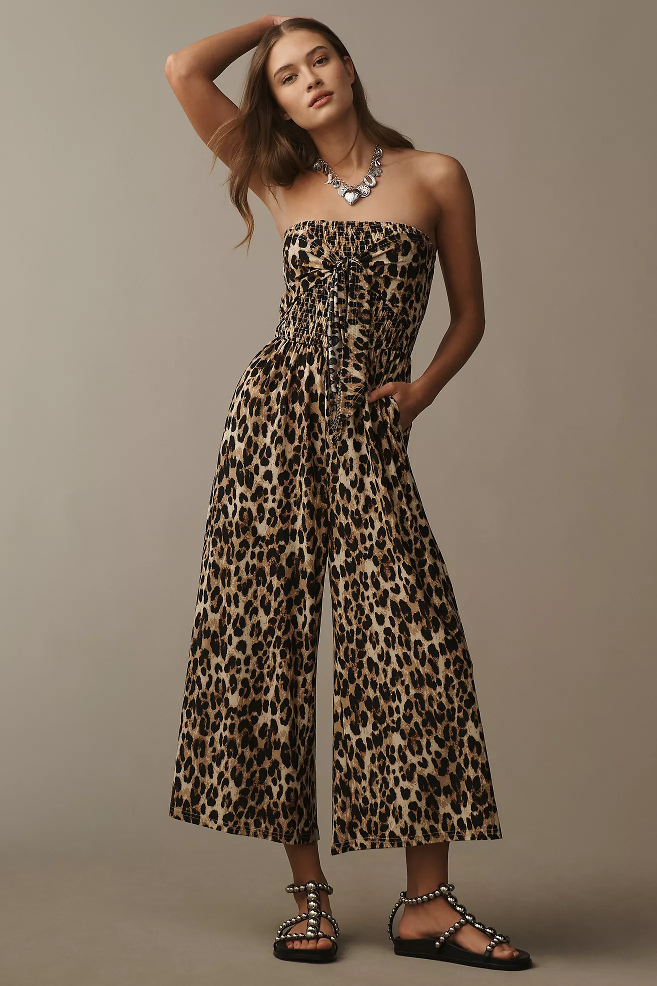 Bishop + Young Elva Strapless Tie-Front Leopard Jumpsuit | Anthropologie (US)