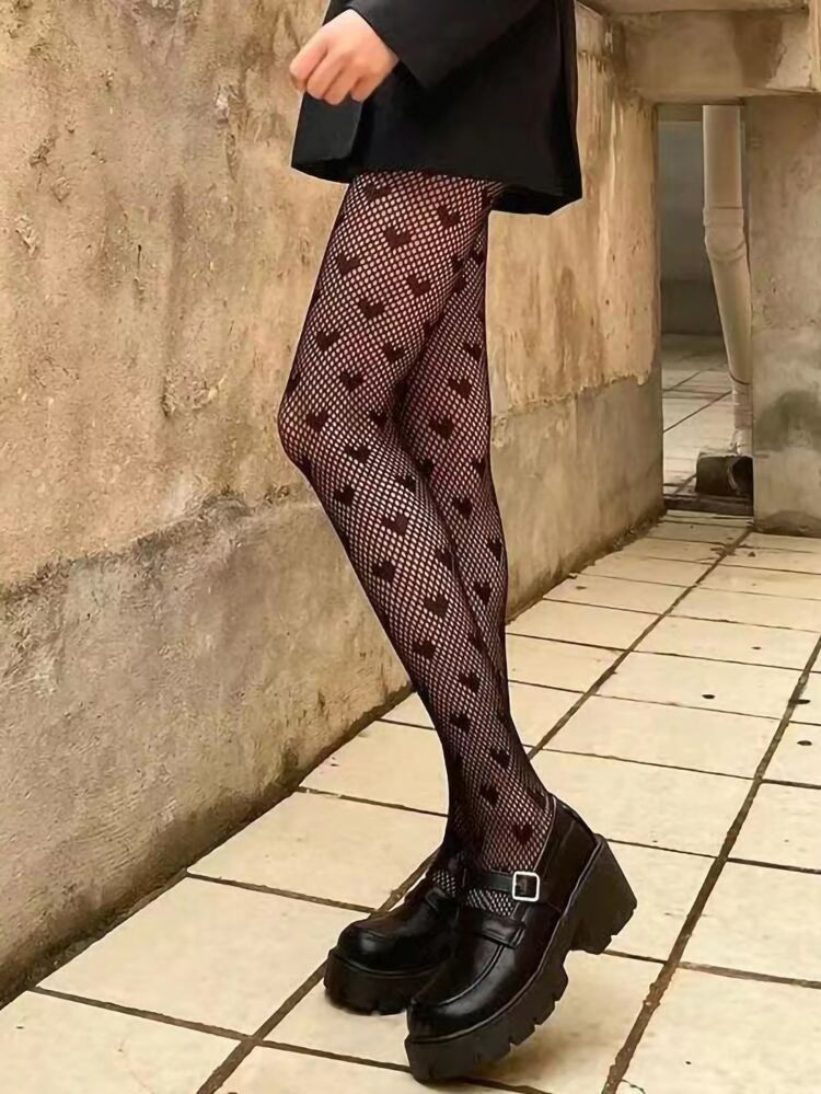 Heart Print Fishnet Tights | SHEIN