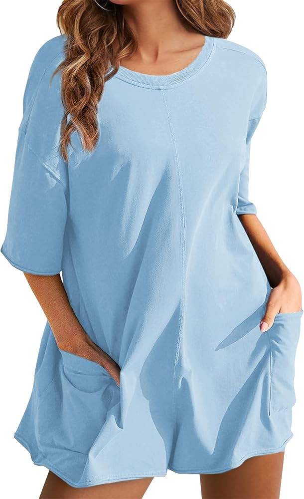 Lianlive Rompers for Women Short Sleeve Oversized Athletic Rompers Reversible Workout Overalls Ho... | Amazon (US)