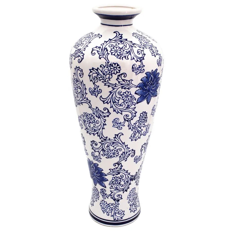 Claybarn Blue Garden White Tall Vase (Stoneware - Large (Over 15") - Traditional) | Bed Bath & Beyond