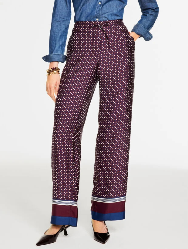 Wide Leg Pull-On Pants - Radiant Border | Talbots