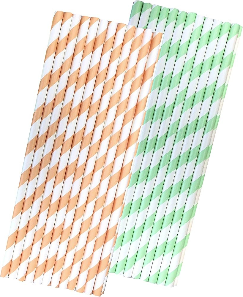 Striped Paper Straws - Mint Green Peach White - 7.75 Inches - Pack of 50 Outside the Box Papers B... | Amazon (US)