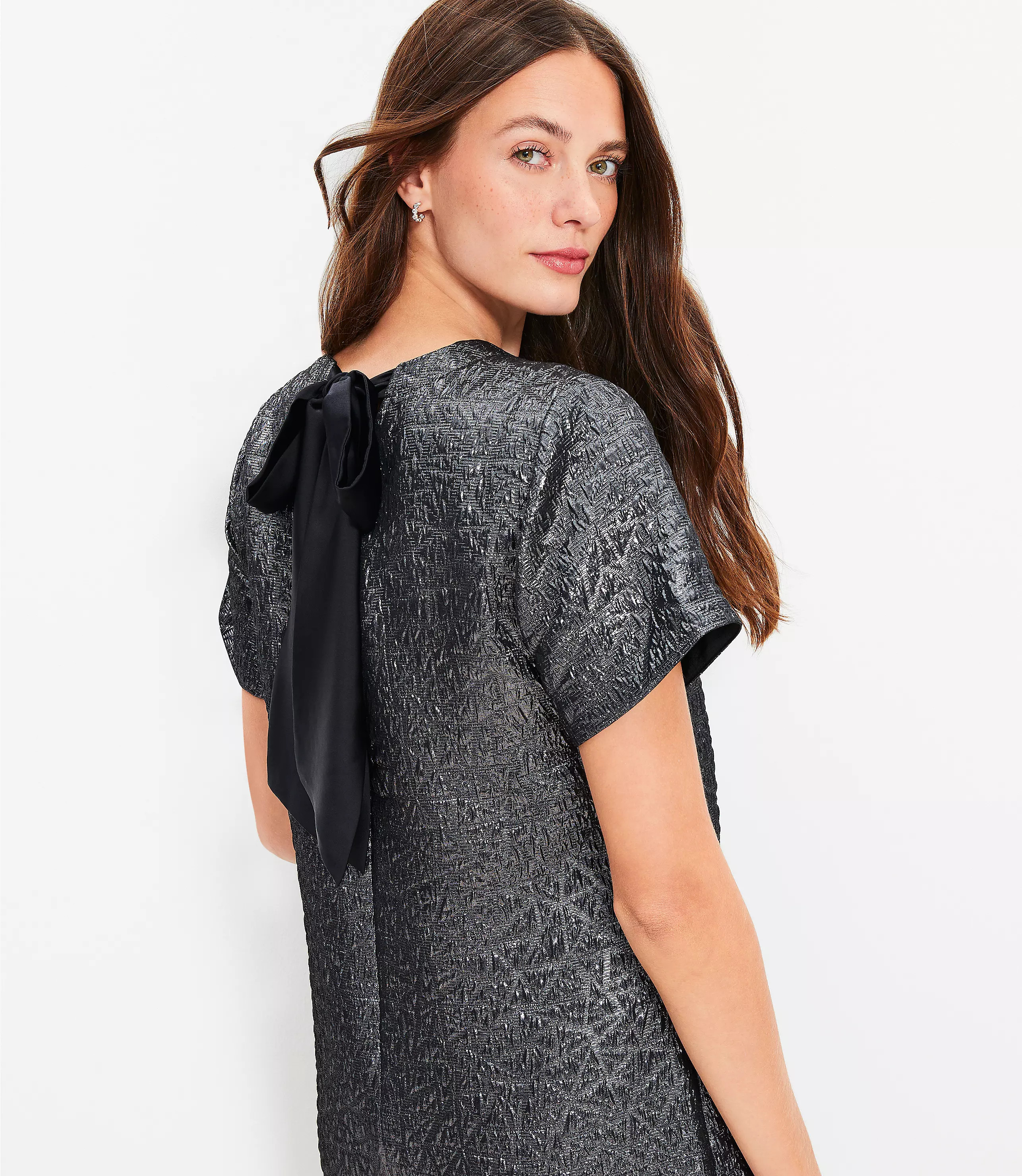 Metallic Brocade Bow Back Mini Dress | LOFT