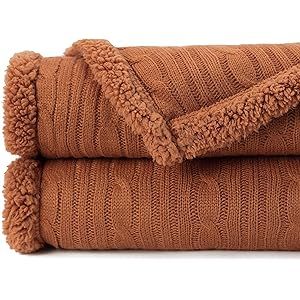 Chanasya Rust Brown Soft Cable Knit Throw Blanket - Fluffy Sherpa Plush Thick Warm Lightweight Co... | Amazon (US)