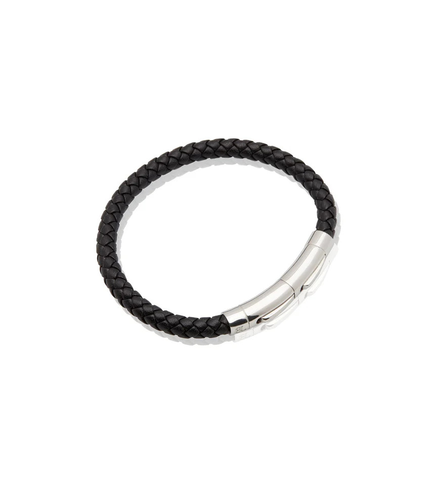 Mens Black Leather Bracelet (Silver) | Abbott Lyon