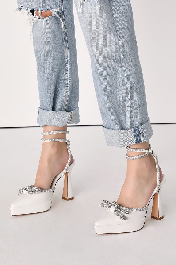 Lullie Ivory Rhinestone Platform Pointed-Toe Pumps | Lulus (US)