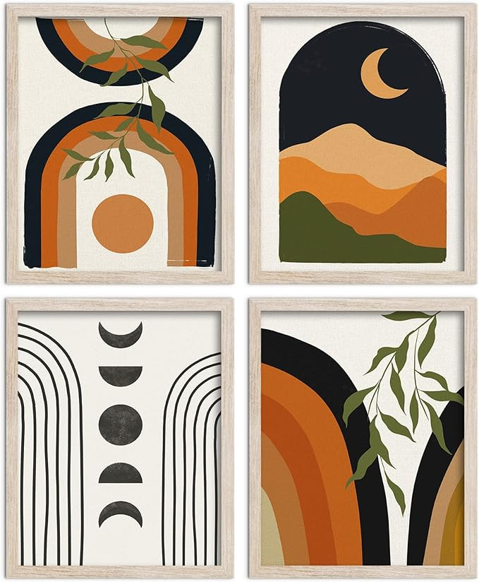 Putuo Decor Boho Wall Art Prints Set of 4, Mid Century Decor Abstract Geometric Sun Moon Desert W... | Amazon (UK)