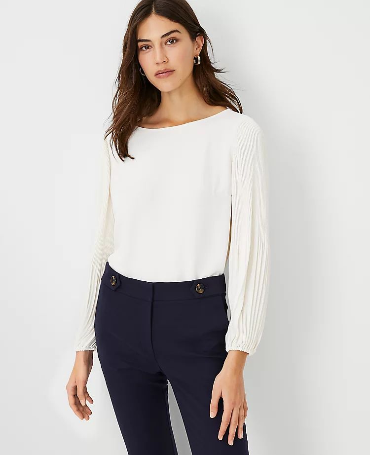 Pleated Sleeve Boatneck Top | Ann Taylor (US)
