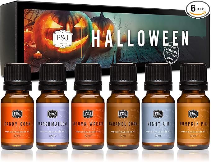 P&J Fragrance Oil Halloween Set | Autumn Wreath, Pumpkin Pie, Candy Corn, Marshmallow, Night Air,... | Amazon (US)